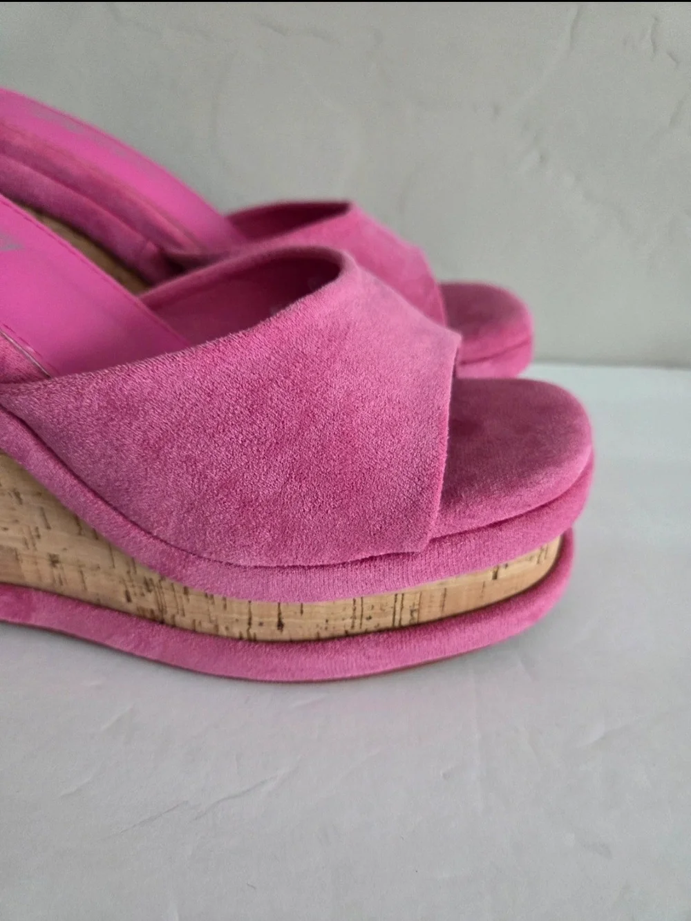 Liliana Pink Madeline Cork Wedge Platform Mules 8
